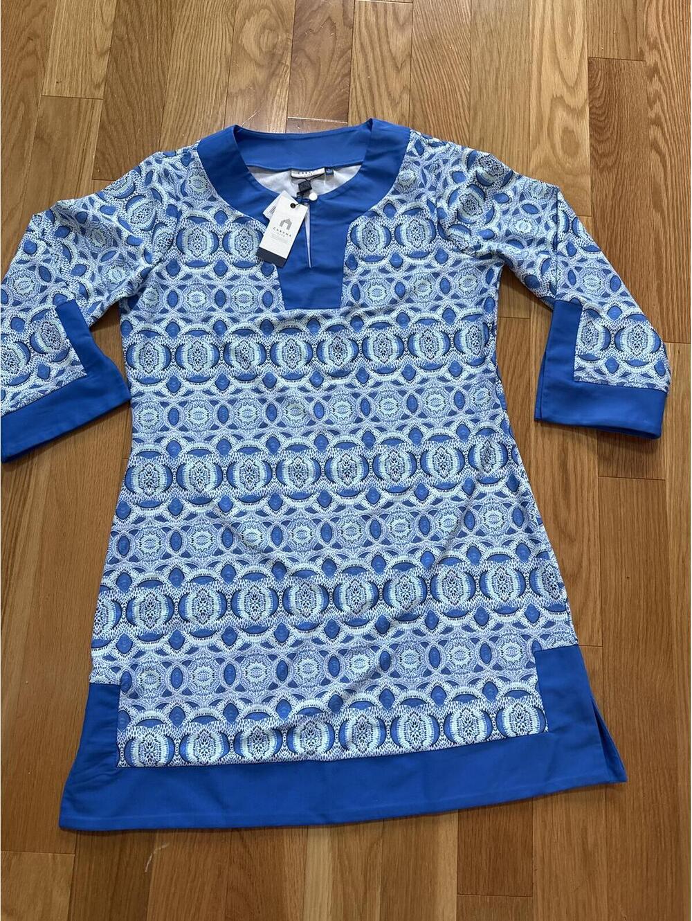 Cabana Life Blue Mosaic Print Tunic Dress Cover-Up New With Tags